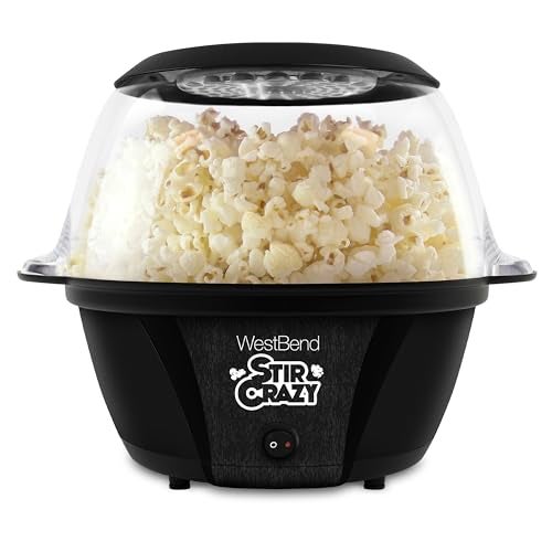West Bend Stir Crazy Hot Oil Popcorn Popper, Popcorn Maker Machine with Large Serving Bowl Lid and Stirring Rod Perfect for Movie Night Snack Time or Parties, 6-Quart, Black - Image 1