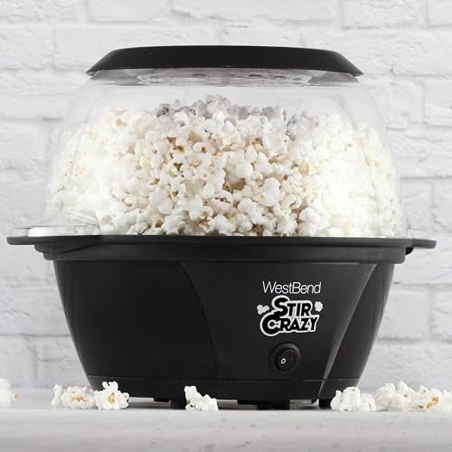 West Bend Stir Crazy Hot Oil Popcorn Popper, Popcorn Maker Machine with Large Serving Bowl Lid and Stirring Rod Perfect for Movie Night Snack Time or Parties, 6-Quart, Black - Image 2