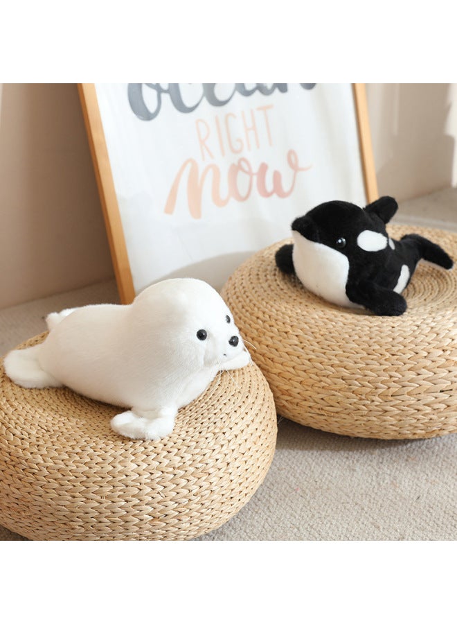 Cute Cartoon Sea Animal Plush Toy Dolphin Whale Shark Seal Killer Whale Kids Doll Creative Doll-Specification:Killer Whale - Black And White-Color:28CM  - Image 5