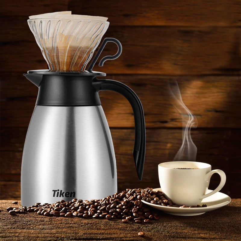 Tiken 34 Oz Thermal Coffee Carafe, Stainless Steel Insulated Vacuum Coffee Carafes For Keeping Hot, 1 Liter Beverage Dispenser (Silver) - Image 4