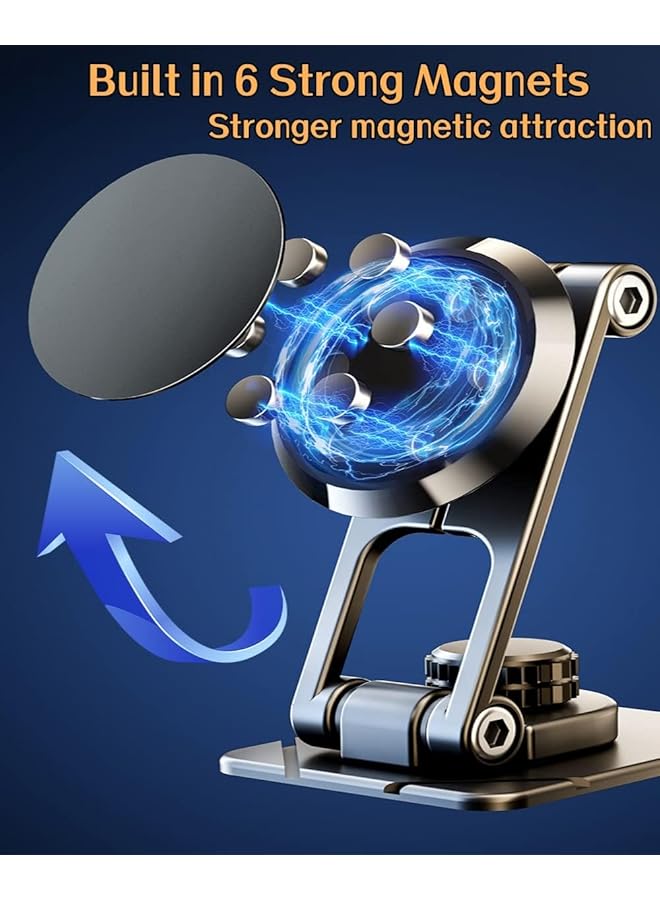 Excefore Magnetic Phone Holder For Car - Alloy Folding Magnetic Car Phone Holder,Strong 6 Magnets, 360° Rotation, And Foldable Arm For All Phones - Image 2