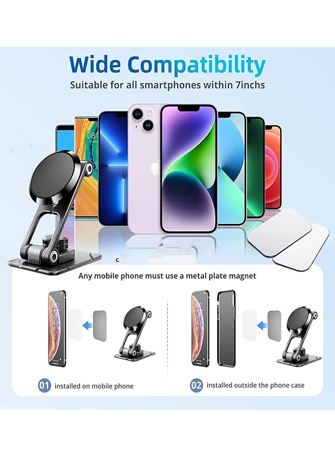 Excefore Magnetic Phone Holder For Car - Alloy Folding Magnetic Car Phone Holder,Strong 6 Magnets, 360° Rotation, And Foldable Arm For All Phones - Image 4