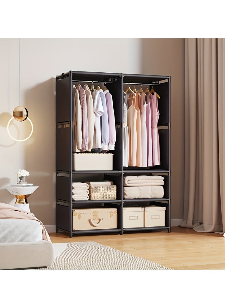 Cozy Nest 2 Section Metal Wardrobe Organizer with Double Hanging Rods and 6 Storage Shelves Freestanding Clothes Rack with Waterproof Fabric for Bedroom and Small Spaces  - Image 1