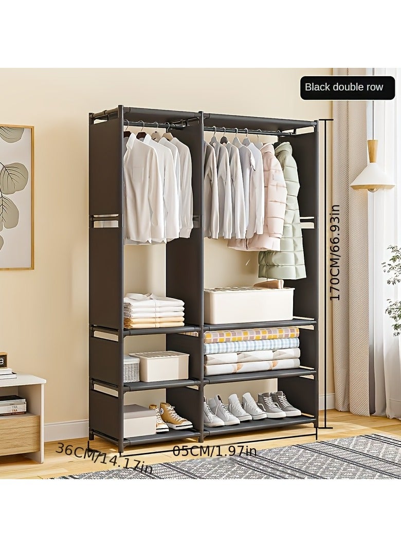 Cozy Nest 2 Section Metal Wardrobe Organizer with Double Hanging Rods and 6 Storage Shelves Freestanding Clothes Rack with Waterproof Fabric for Bedroom and Small Spaces  - Image 2