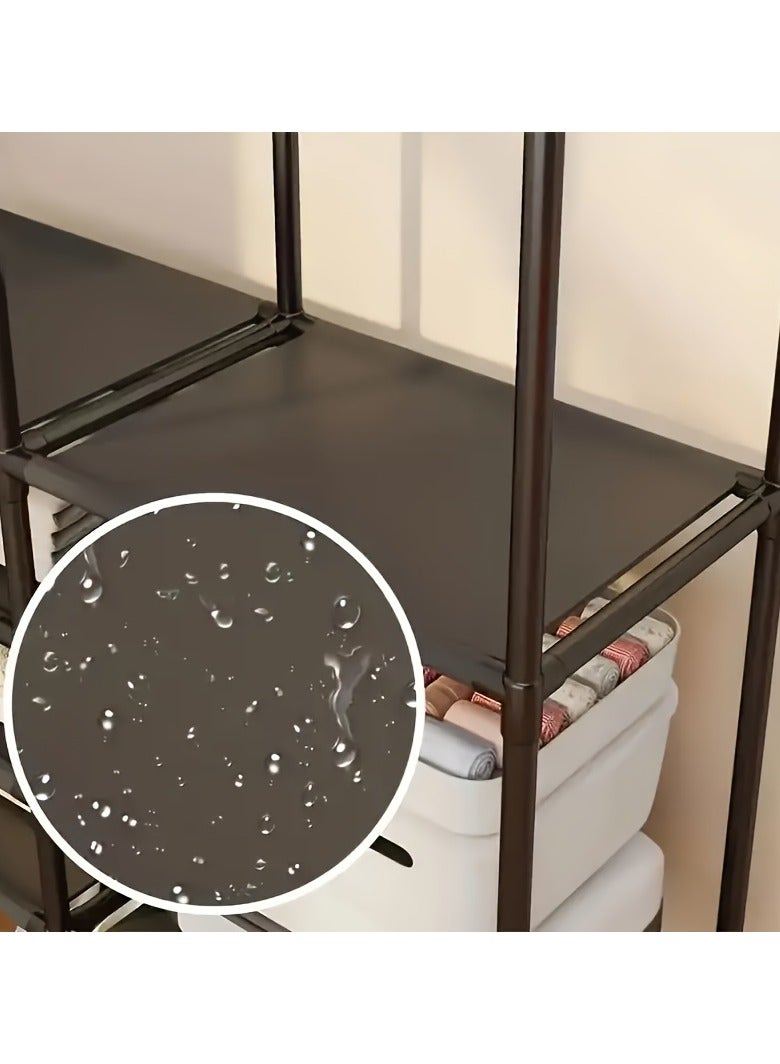 Cozy Nest 2 Section Metal Wardrobe Organizer with Double Hanging Rods and 6 Storage Shelves Freestanding Clothes Rack with Waterproof Fabric for Bedroom and Small Spaces  - Image 3