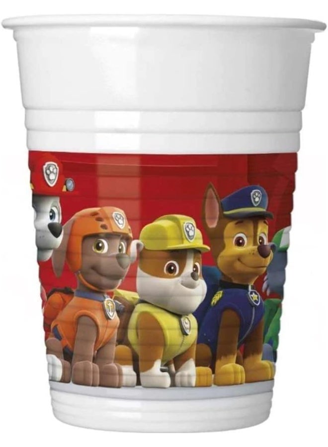 Ciao Paw Patrol Plastic Cups 200 ml – Pack of 8 Party Glasses Featuring Chase, Rubble, Marshall & the Team – Kids Birthday Tableware for Paw Patrol Theme Parties