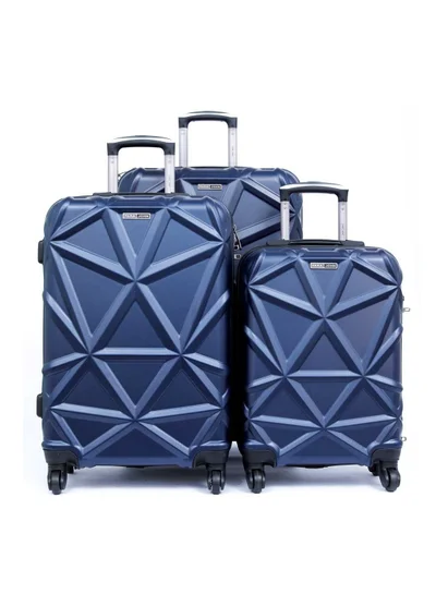 PARAJOHN Matrix ABS Material 3-Piece Hardsided Luggage Set | 4-Wheel Spinner Trolley | Small (10kg), Medium (20kg), Large (30kg] blue