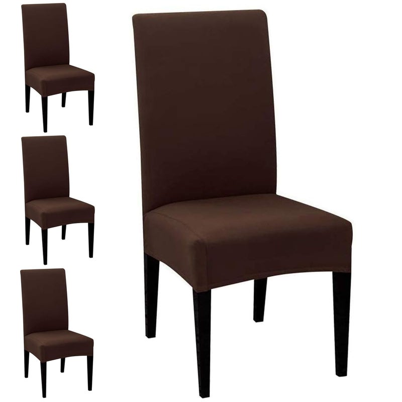 Styleys Polyester Chair Covers Elastic Stretchable Removable Washable Dining Chair Cover Protector Seat Slipcovers Pack of 4 SD17 Brown - Image 1