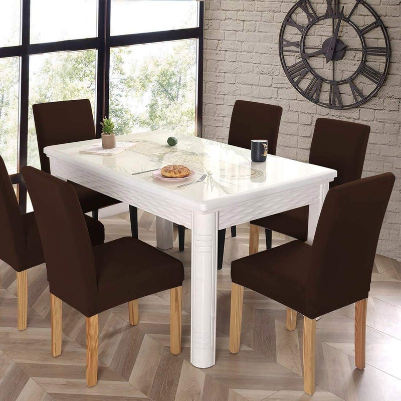 Styleys Polyester Chair Covers Elastic Stretchable Removable Washable Dining Chair Cover Protector Seat Slipcovers Pack of 4 SD17 Brown - Image 2