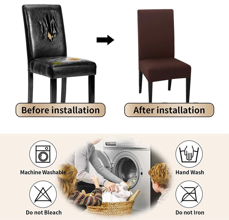 Styleys Polyester Chair Covers Elastic Stretchable Removable Washable Dining Chair Cover Protector Seat Slipcovers Pack of 4 SD17 Brown - Image 3