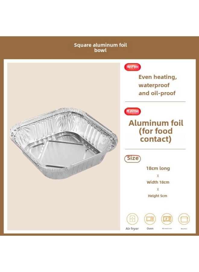 Tin Paper Box Barbecue Special Household Air Fryer Tin Paper Plate Bowl Commercial Takeaway Disposable Packaging Aluminum Foil Lunch Box-Specifications:Square 18*18-Color:10 PE Bags - Image 1