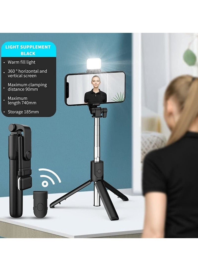 Raxoom Selfie Stick with LED Fill Light, Phone Tripod Stand with Detachable Bluetooth Wireless Remote Compatible with iPhone 12/11/XR/X/Pro, Galaxy S10 and More(Black-White Lights) - Image 2
