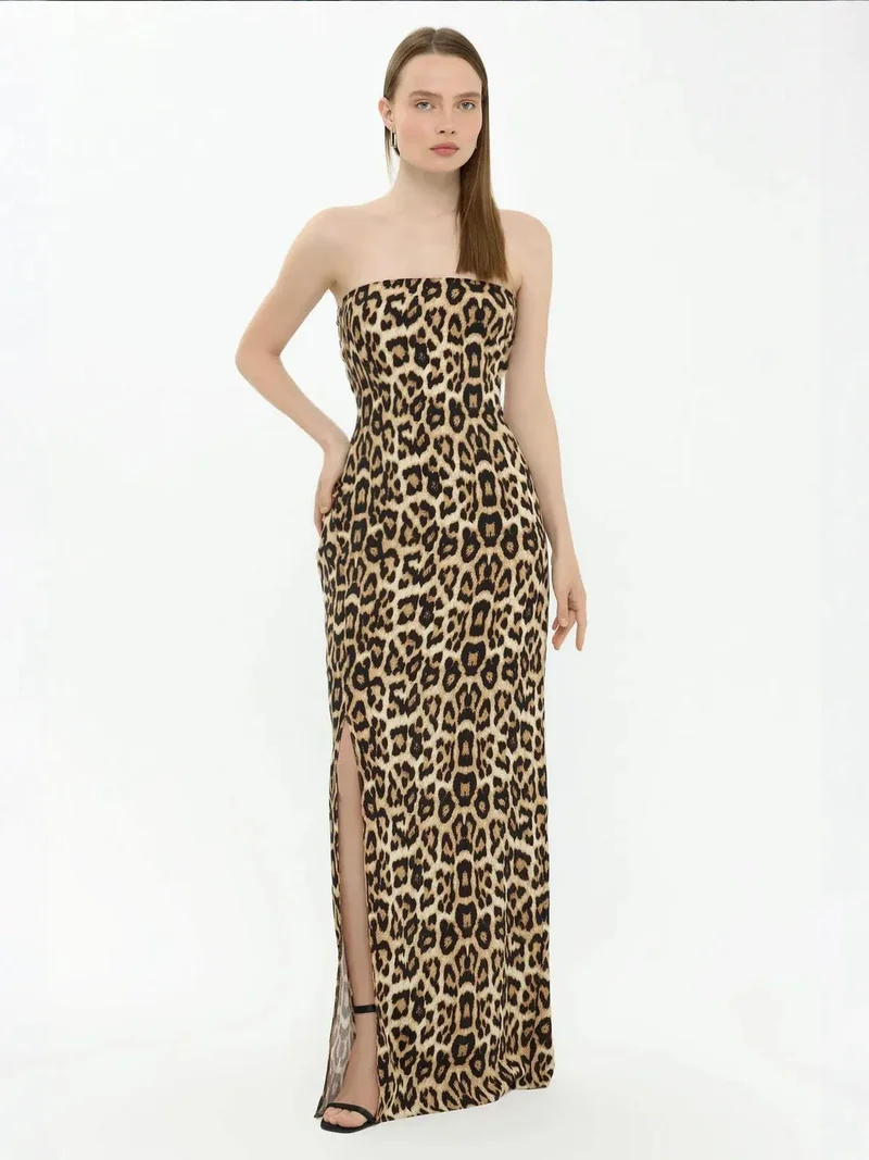 HICCUP Animal Print Strapless Maxi Dress