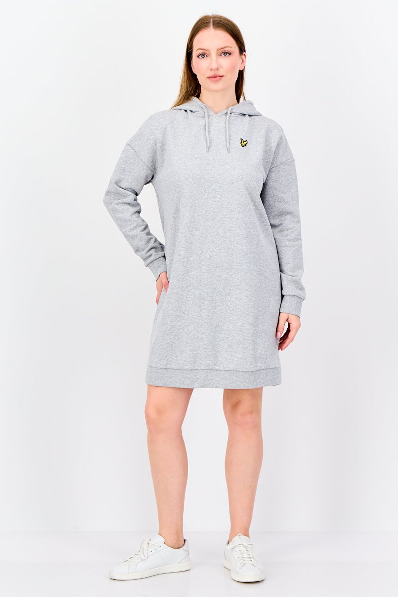 Lyle & Scott Women Hooded Embroidered Logo Sweater Dress, Grey - Image 4