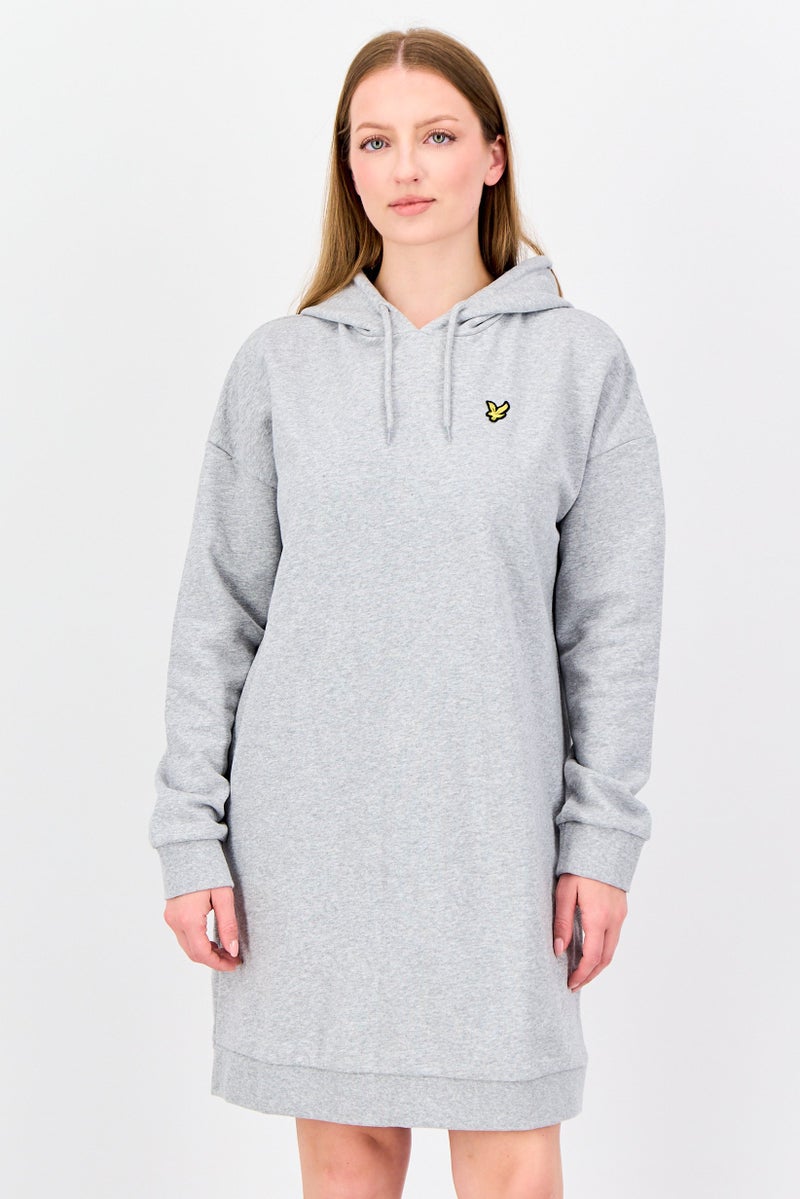 Lyle & Scott Women Hooded Embroidered Logo Sweater Dress, Grey - Image 1