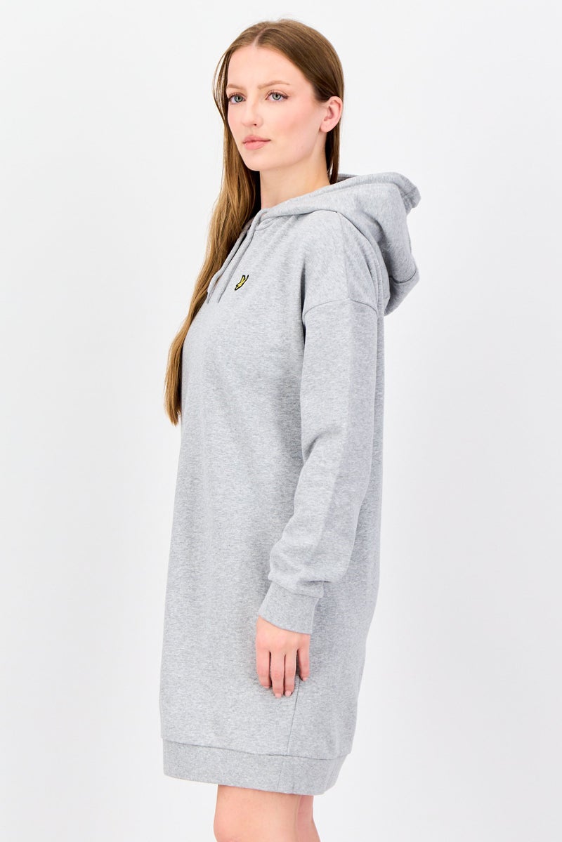Lyle & Scott Women Hooded Embroidered Logo Sweater Dress, Grey - Image 3