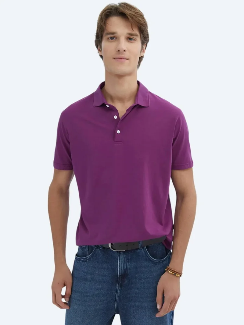 Kip Damson Color Plain Polo Neck 100% Cotton T-Shirt