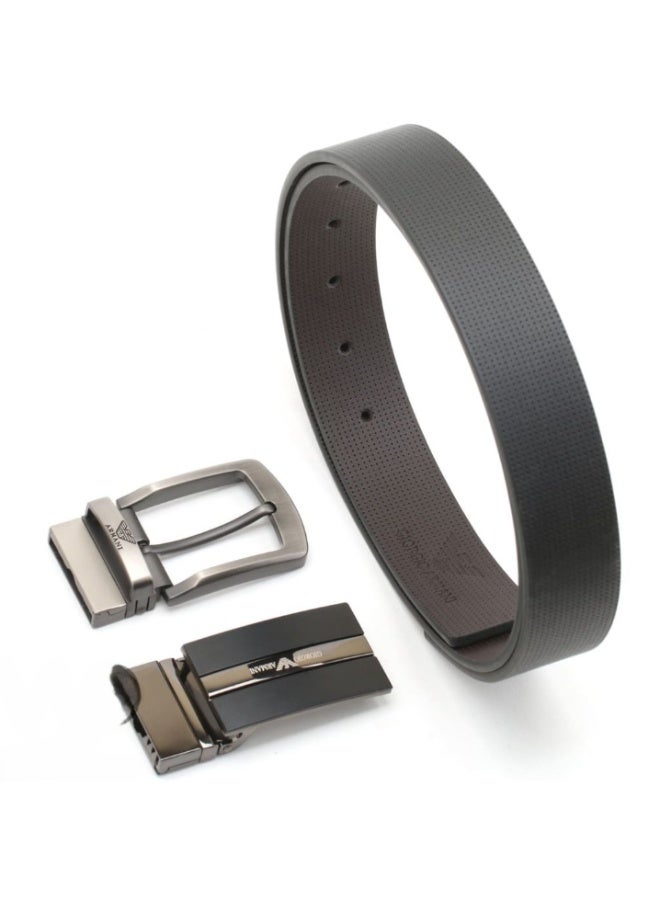 Giorgio Armani Genuine Leather Belt for Men – Luxury Designer Formal & Casual Waist Belt with Polished Metal Buckle, Premium Italian Craftsmanship