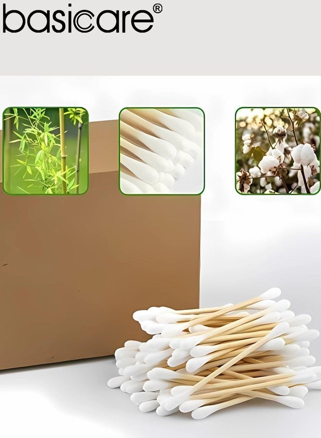 بيسيكير أعواد قطنية طبيعية وسميكة لتنظيف الأذن | أعواد قطنية خشبية قوية، أعواد قطنية من الخيزران لتنظيف الأذنين | أعواد لاصقة لتنظيف شمع الأذن (100 قطعة) - Image 4