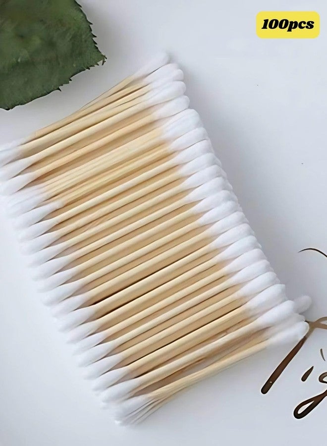 بيسيكير أعواد قطنية طبيعية وسميكة لتنظيف الأذن | أعواد قطنية خشبية قوية، أعواد قطنية من الخيزران لتنظيف الأذنين | أعواد لاصقة لتنظيف شمع الأذن (100 قطعة) - Image 2