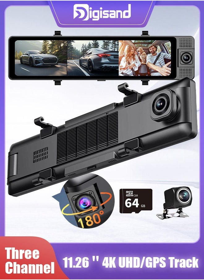 ديقيساند 3 كاميرا Dash Cam 4K Dash Cam 4K Car DVR أمامية أمامية وخلفية 1080P GPS 64GB بطاقة رؤية ليلية مسجل فيديو مسجل فيديو مسجل فيديو  - Image 1