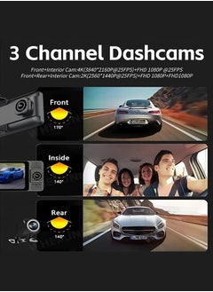 Digisand 3 Camera Dash Cam 4K Car DVR Front Inside Rear 1080P GPS 64GB Card Night Vision Video Registrator Dashcam  - Image 3