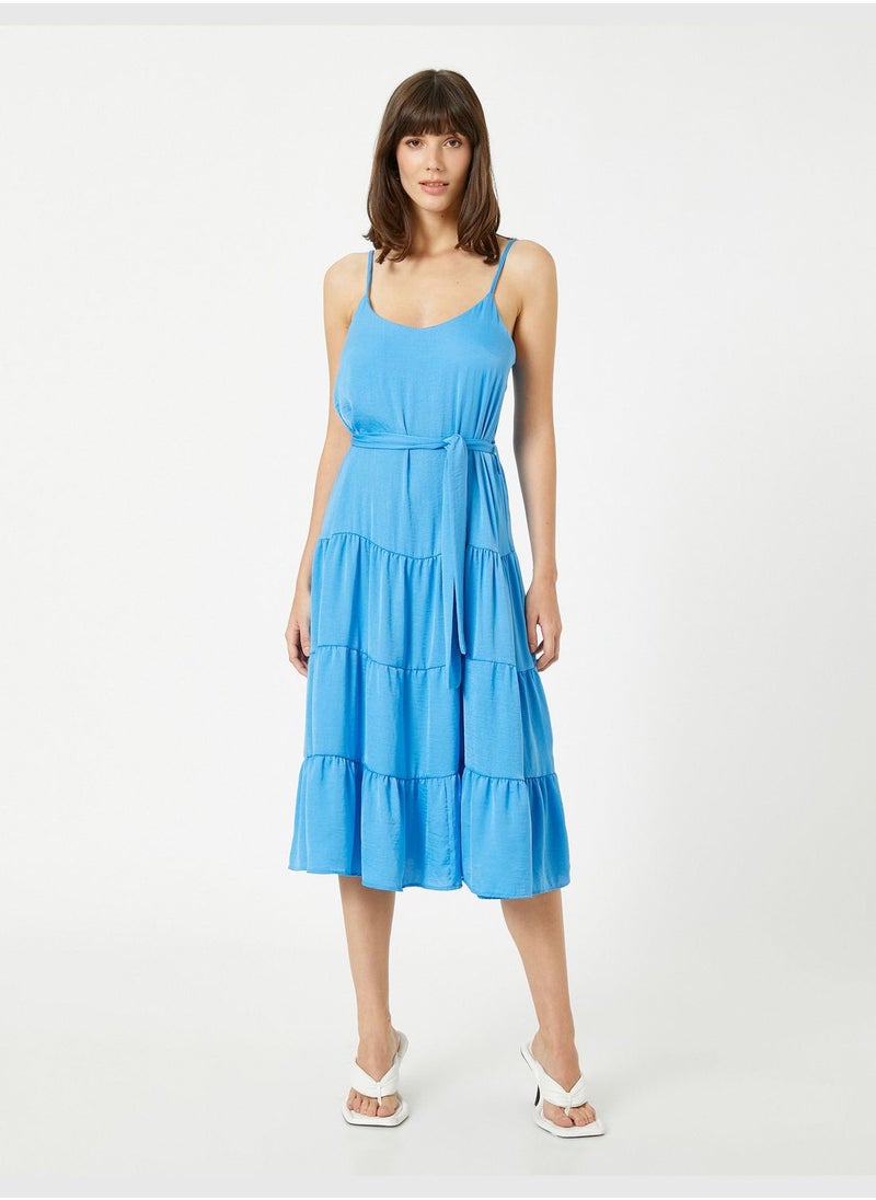 KOTON Tiered Midi Dress Strappy Waist Banded  - Image 3