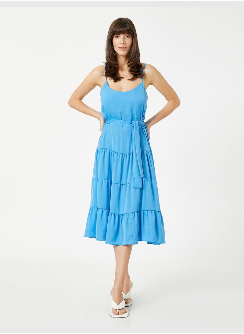 KOTON Tiered Midi Dress Strappy Waist Banded  - Image 1