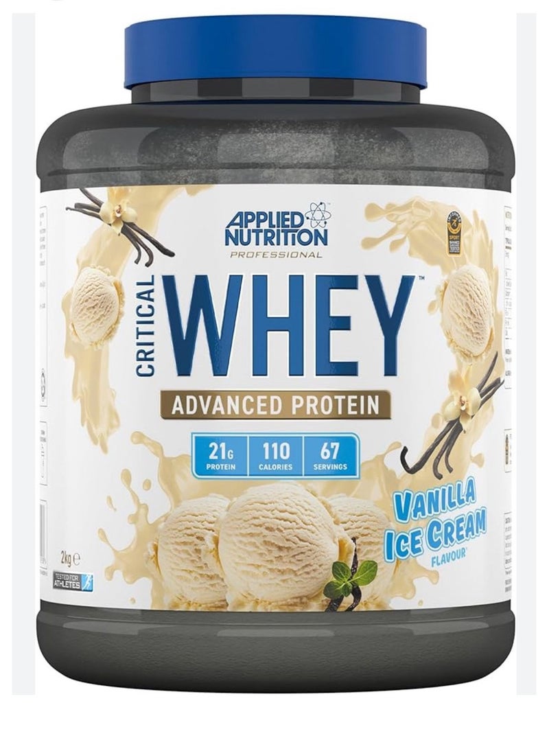 Applied Nutrition Applied Nutrition Critical Whey Protein Powder 2kg - High Protein Powder, Protein Milkshake, Muscle Building Supplement with BCAAs & Glutamine (2kg - 67 Servings, Vanilla Ice Cream) - Image 1