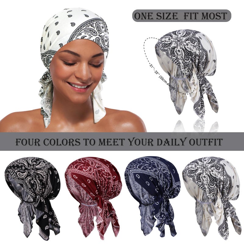DACKRITO 4 Pieces Chemo Headwear for Women, Pre-Tied Head Scarf Cancer Headwear for Hair Loss - Image 3