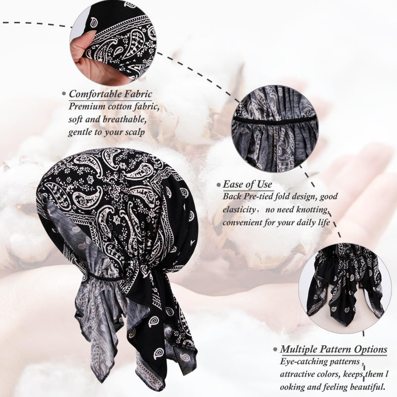 DACKRITO 4 Pieces Chemo Headwear for Women, Pre-Tied Head Scarf Cancer Headwear for Hair Loss - Image 2