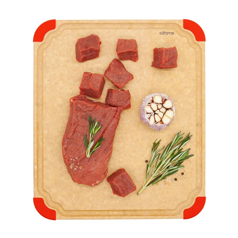 Elihome Premium Series Color Code Wood Fiber Dishwasher Safe Cutting board for Kitchen Made in USA Food Icon Juice Grooves NonPorous Nonslip FeetLarge 16 x 12