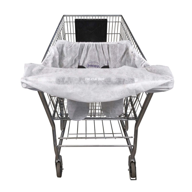 بوبي Boppy Disposable Shopping Cart Cover, Pack of 5 Single-use Covers in Resealable Pouch for On-The-Go Backup, Easy-on Design for Shopping Carts and Playground Swings, 6-48 Months - Image 1