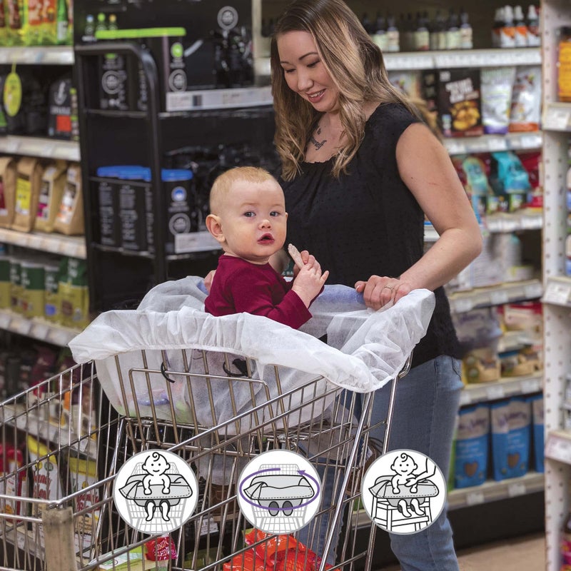 بوبي Boppy Disposable Shopping Cart Cover, Pack of 5 Single-use Covers in Resealable Pouch for On-The-Go Backup, Easy-on Design for Shopping Carts and Playground Swings, 6-48 Months - Image 2