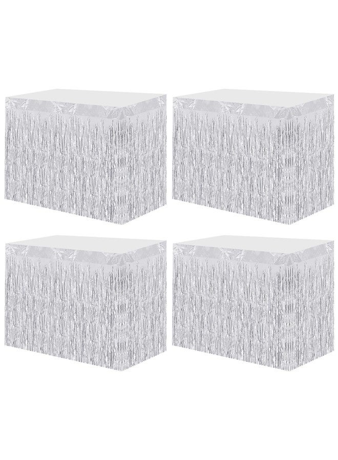 Oubaka 4 Pack 29.5x108 Inch Metallic Foil Fringe Tinsel Table Skirts, Streamer Garland Curtains Backdrop for Rectangle Tables Wedding Birthday Parade Floats Christmas Party Decoration(Silver) - Image 1