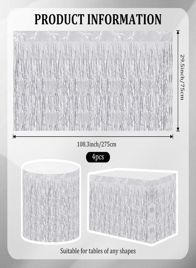 Oubaka 4 Pack 29.5x108 Inch Metallic Foil Fringe Tinsel Table Skirts, Streamer Garland Curtains Backdrop for Rectangle Tables Wedding Birthday Parade Floats Christmas Party Decoration(Silver) - Image 2