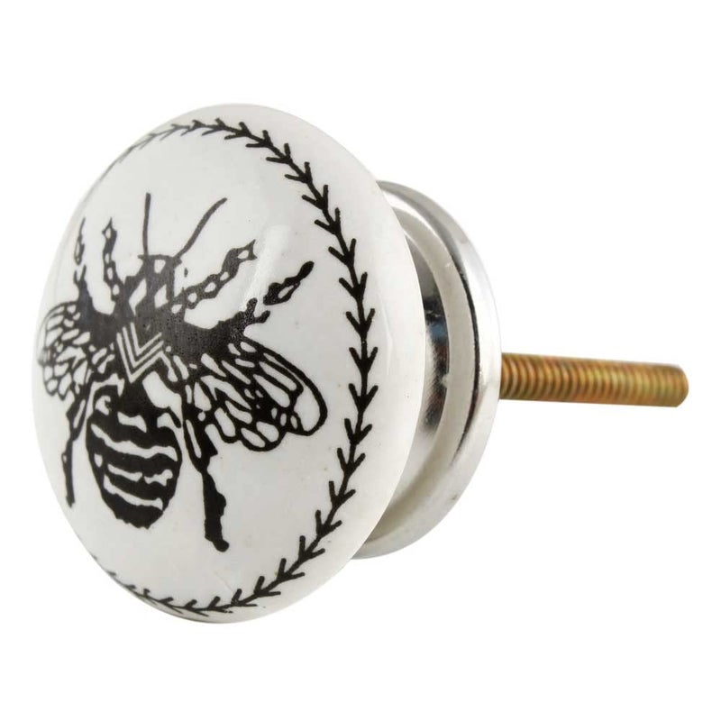 Indian-Shelf IndianShelf 8 Pack Kids Knobs Kids Dresser Knobs Knobs for Cabinet Bumble Bee Drawer Knobs Black White Pulls Ceramic Pulls and Knobs Antique Knobs  - Image 1