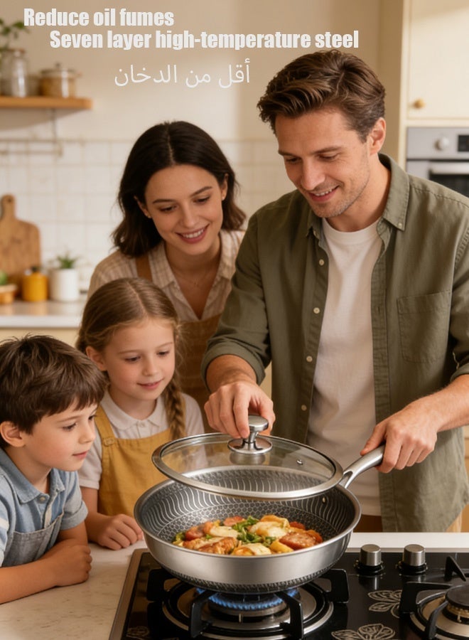 Wsstacxy 26/28CM Stainless Steel Frying Pan with Lid, Nonstick Fry Pan with Honeycomb Carving, Induction Skillet Compatible with All Cooktops - Image 5