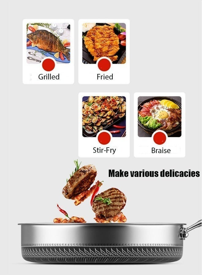 Wsstacxy 26/28CM Stainless Steel Frying Pan with Lid, Nonstick Fry Pan with Honeycomb Carving, Induction Skillet Compatible with All Cooktops - Image 4