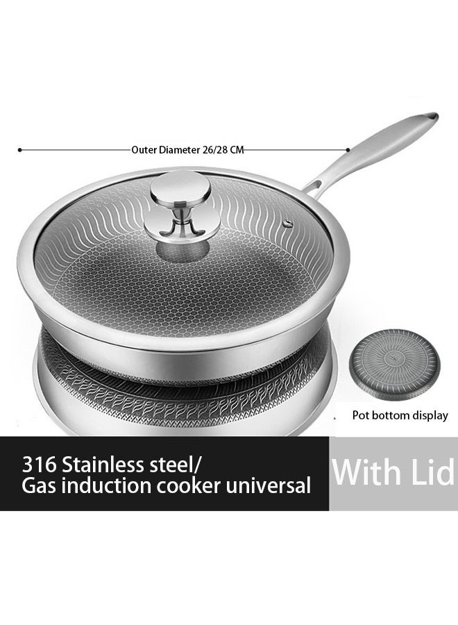 Wsstacxy 26/28CM Stainless Steel Frying Pan with Lid, Nonstick Fry Pan with Honeycomb Carving, Induction Skillet Compatible with All Cooktops - Image 1