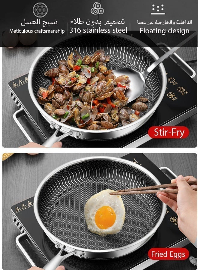 Wsstacxy 26/28CM Stainless Steel Frying Pan with Lid, Nonstick Fry Pan with Honeycomb Carving, Induction Skillet Compatible with All Cooktops - Image 2