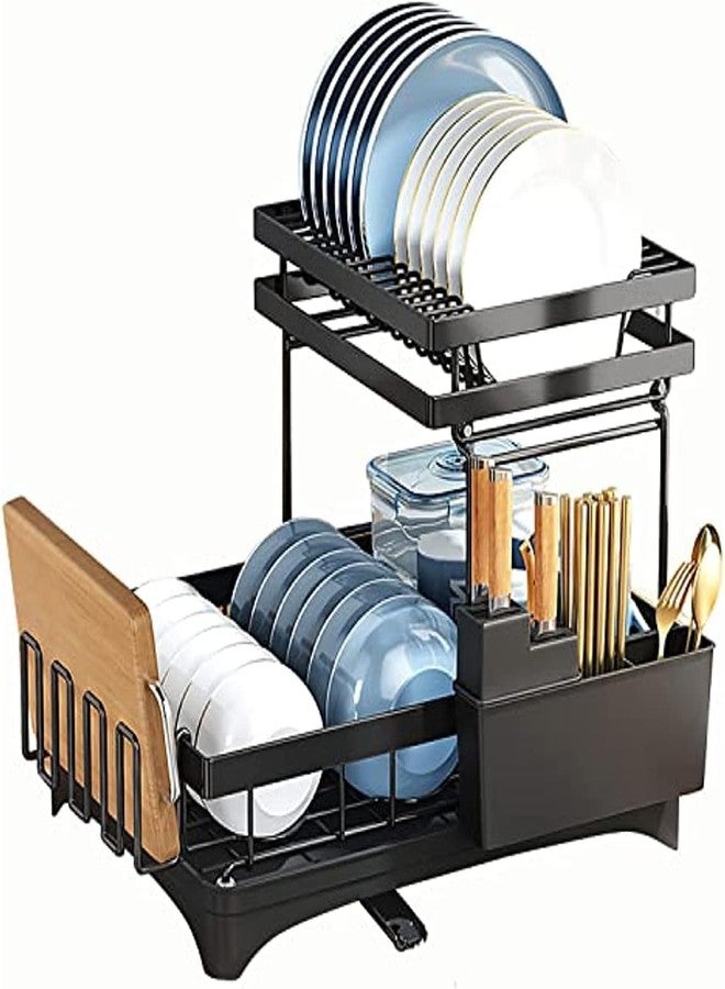 NYTRYD Counter Dish Dish Drying Rack 2 Tier with Drip Trays, Cutlery/Cup Holder, Cutting Board Holder & Mini Draining Board,Large Dish Drainer Rack for Kitchen Countertop or Sink Kitchen Organizer. - Image 1