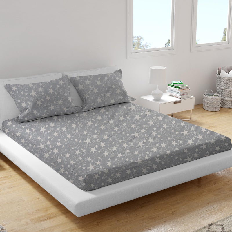 COOZLY 100% Cotton Bed Sheet for King Size Bed, 1 King Size Bedsheet Cotton (108 X 108 Inches) with 2 Pillow Covers| Soft Cotton | Durable | Vibrant Colors (Star Grey) - Image 1