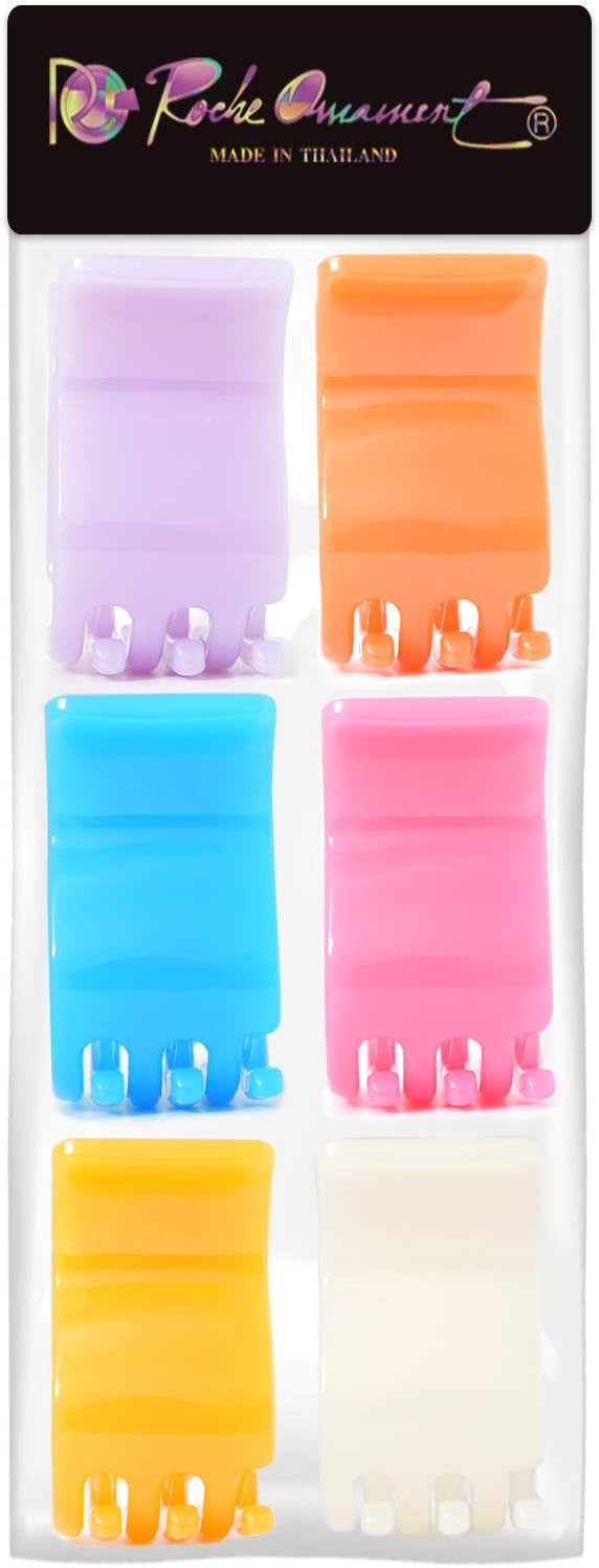 RC ROCHE ORNAMENT 6 Pcs Womens Super Secure Jaw Claw Clamp Interlocking Comb Clutcher Pin Strong Durable Spring Beautiful Fashion Accessory No Slip Grip Cute Hair Clip Medium Classic Multicolor