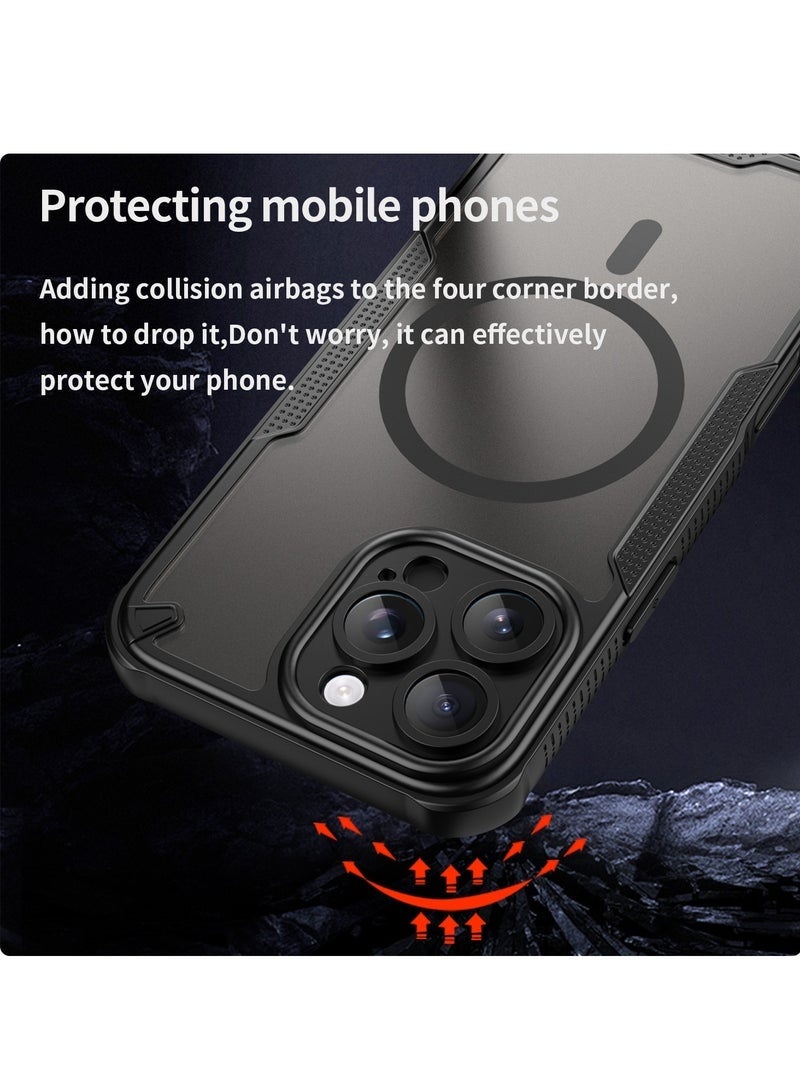 Nova future Magnetic Case Cover For iPhone 16 Pro Max 5G, Armor of Brushed Comfortable Oil Waterproof TPU+PC Soft Semi-translucentmatte Feel Cell Phone Protective Back Case for iPhone 16 Pro Max 5G, Black - Image 3