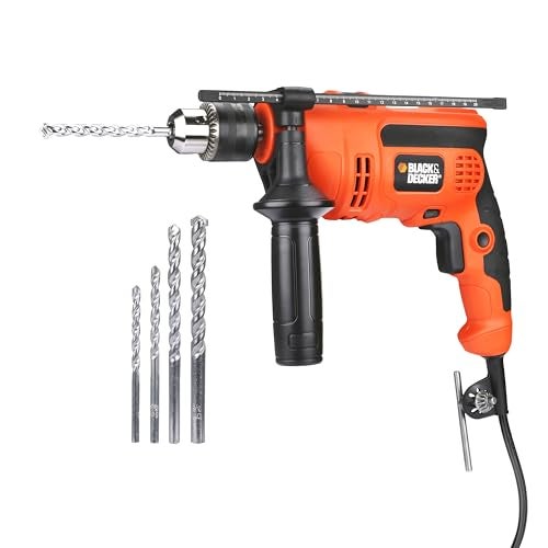 BLACK+DECKER KR554RE-IN 550W, 13mm CORDED Variable Speed Reversible IMPACT HAMMER DRILL with Lock-On Button & 4 Drill Bits, 2m Cable Length, Ideal For Home & DIY Use for Masonry, Steel & Wood, ORANGE - Image 1