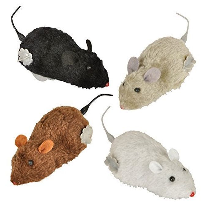 Bits and Pieces Wind Up Racing 4 Mice-Realistic Looking Mice, Carefree pet Set of 4: Black, Gray, White and Brown. Each Measures 4-1/2" Long - Image 4