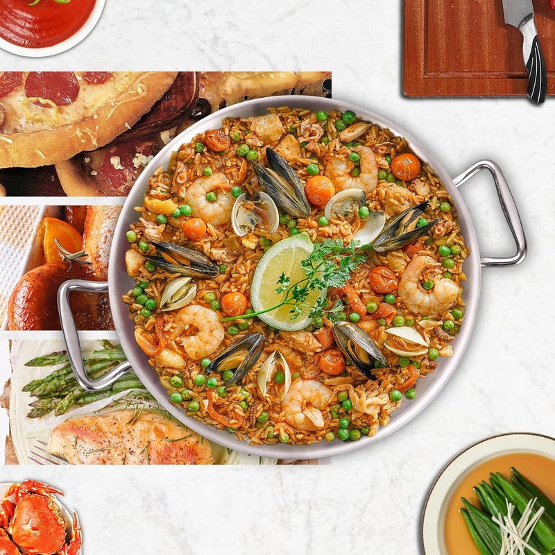 LOLYKITCH 12 Inch Tri-ply Stainless Steel Paella Pan,Griddle,Large Skillet,Omelet,Jumbo Cooker,Heavy Duty,Dishwasher and Oven Safe - Image 4