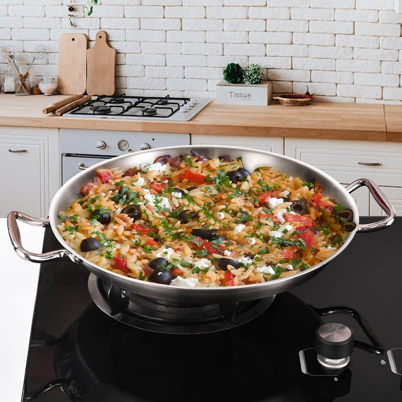 LOLYKITCH 12 Inch Tri-ply Stainless Steel Paella Pan,Griddle,Large Skillet,Omelet,Jumbo Cooker,Heavy Duty,Dishwasher and Oven Safe - Image 5