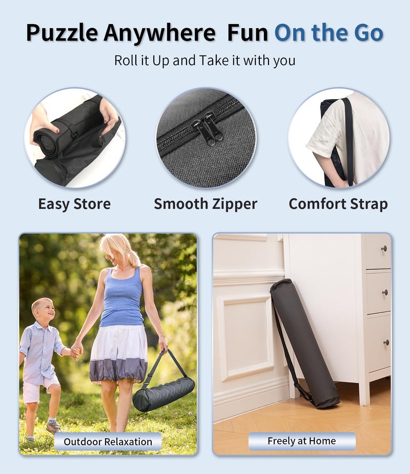 Join&Joy Jigsaw Puzzle Mat Roll Up, Rubber Saver Pad 46" x 26 ", with 4 Sorting Trays & Travel Storage Bag, Portable Rollup Puzzles Keeper, Up to 1500 Pieces - Image 5